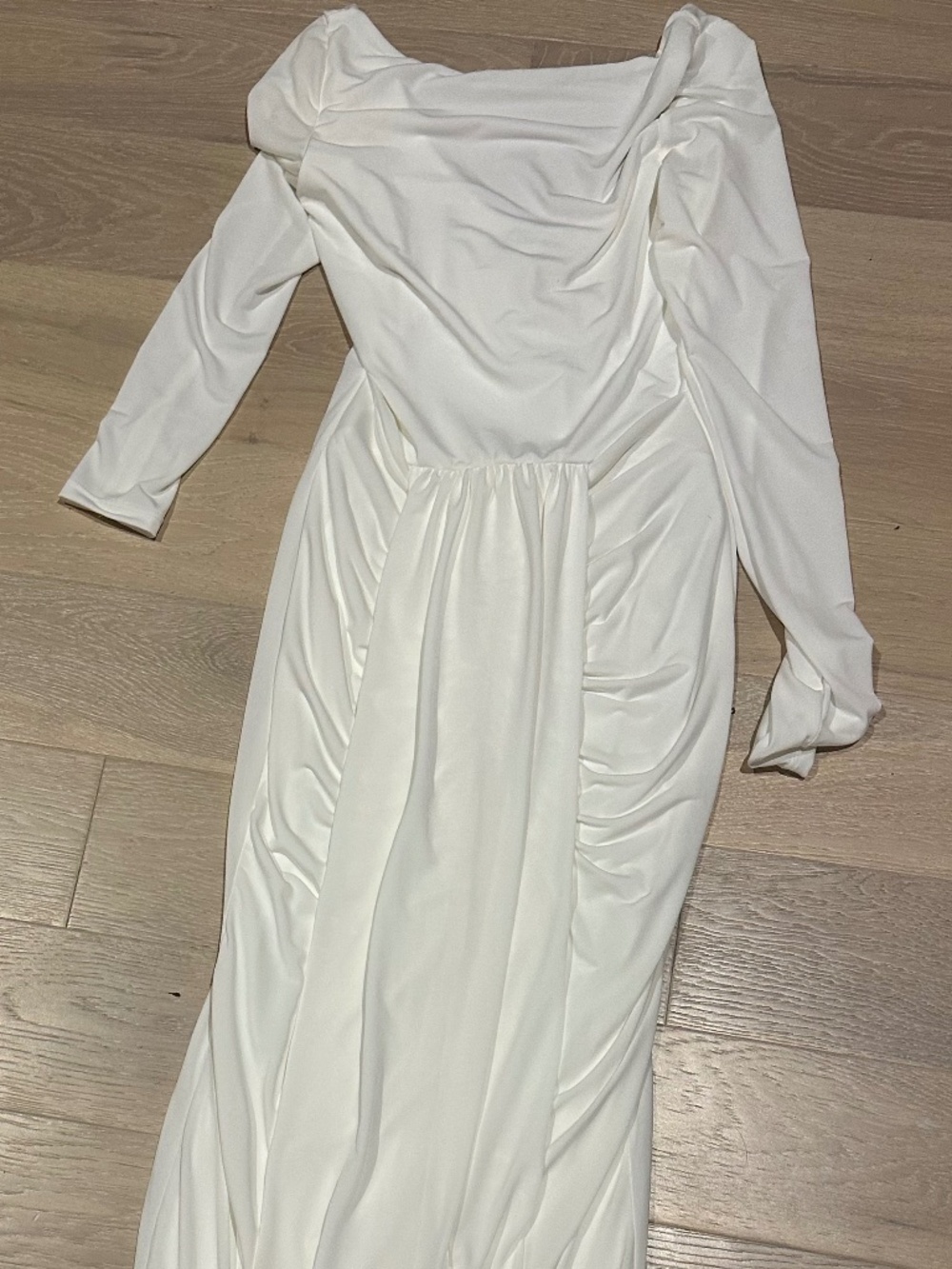 white long sleeve fitted maxi dress